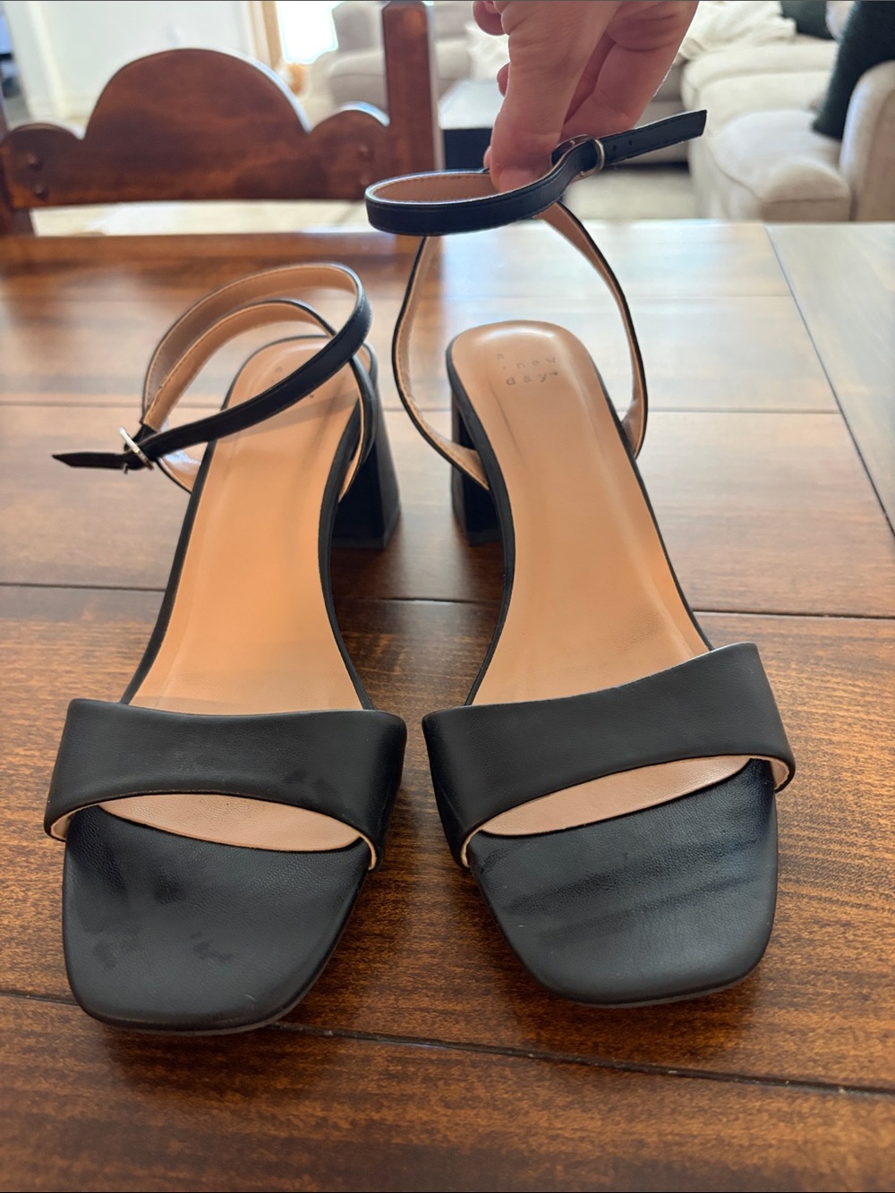 a new day Black Ankle-Strap Block Heel Sandals